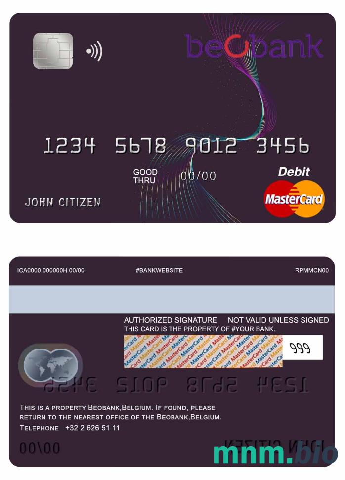 Belgium Beobank przykład karty mastercard w formacie PSD